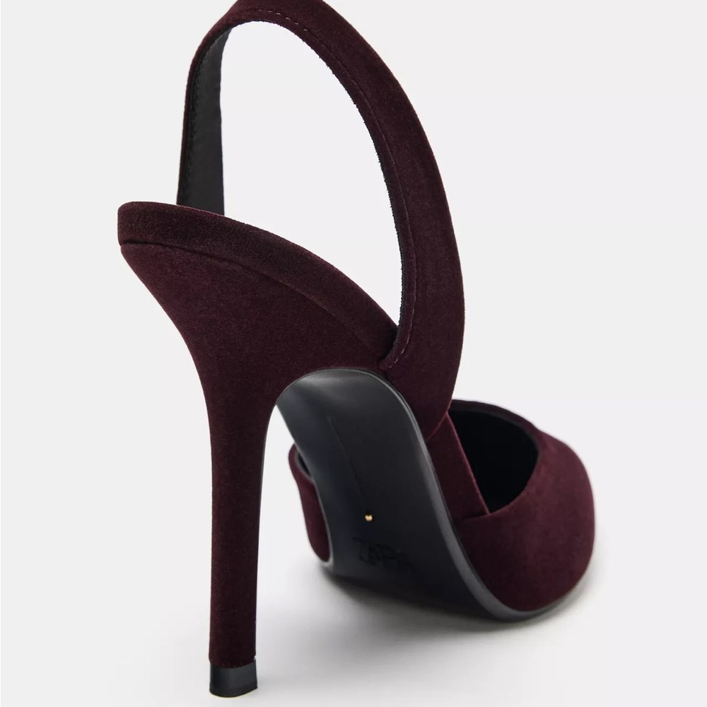 Zara Velvet Burgundy Slingback Heels - Picture 6 of 6